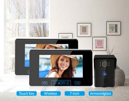Anjielo Rainproof Wireless Video Doorbell with Digital Frequency Upgrade - 7 Inch Screen & Touch Key Unlock Feature