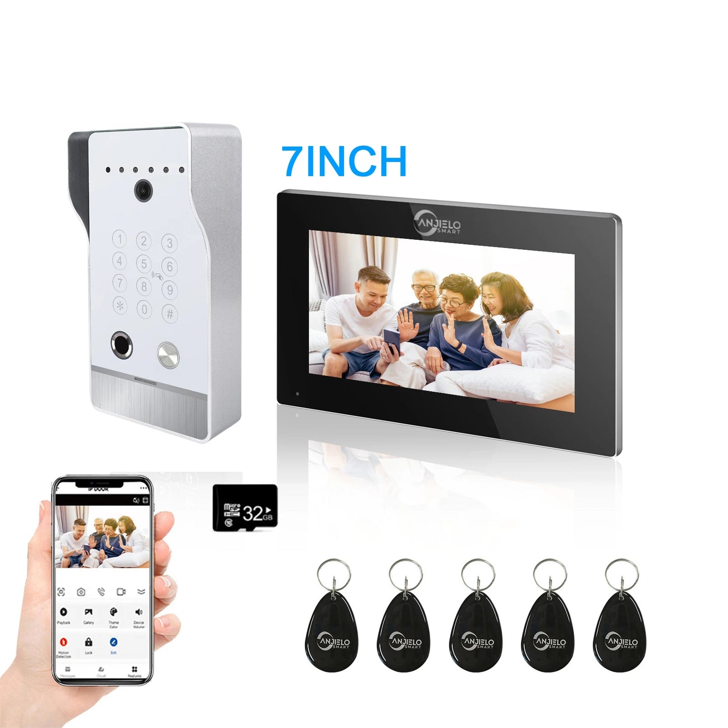 Anjielo New Tuya Smart Wi-Fi Video Door Phone System Large Size FHD 1080P RFID Card Fingerprint Passcode Unlock for Apartments
