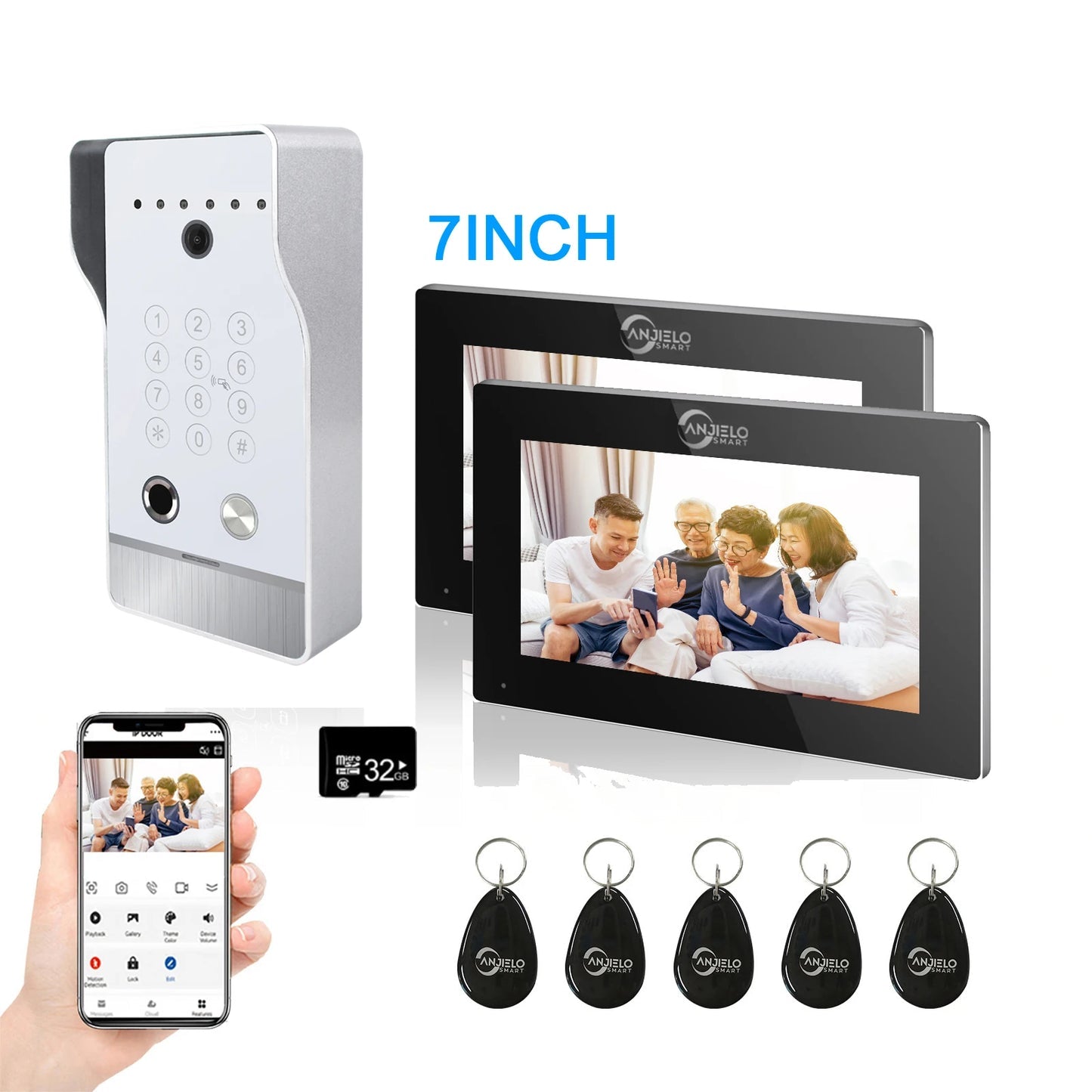 Anjielo New Tuya Smart Wi-Fi Video Door Phone System Large Size FHD 1080P RFID Card Fingerprint Passcode Unlock for Apartments