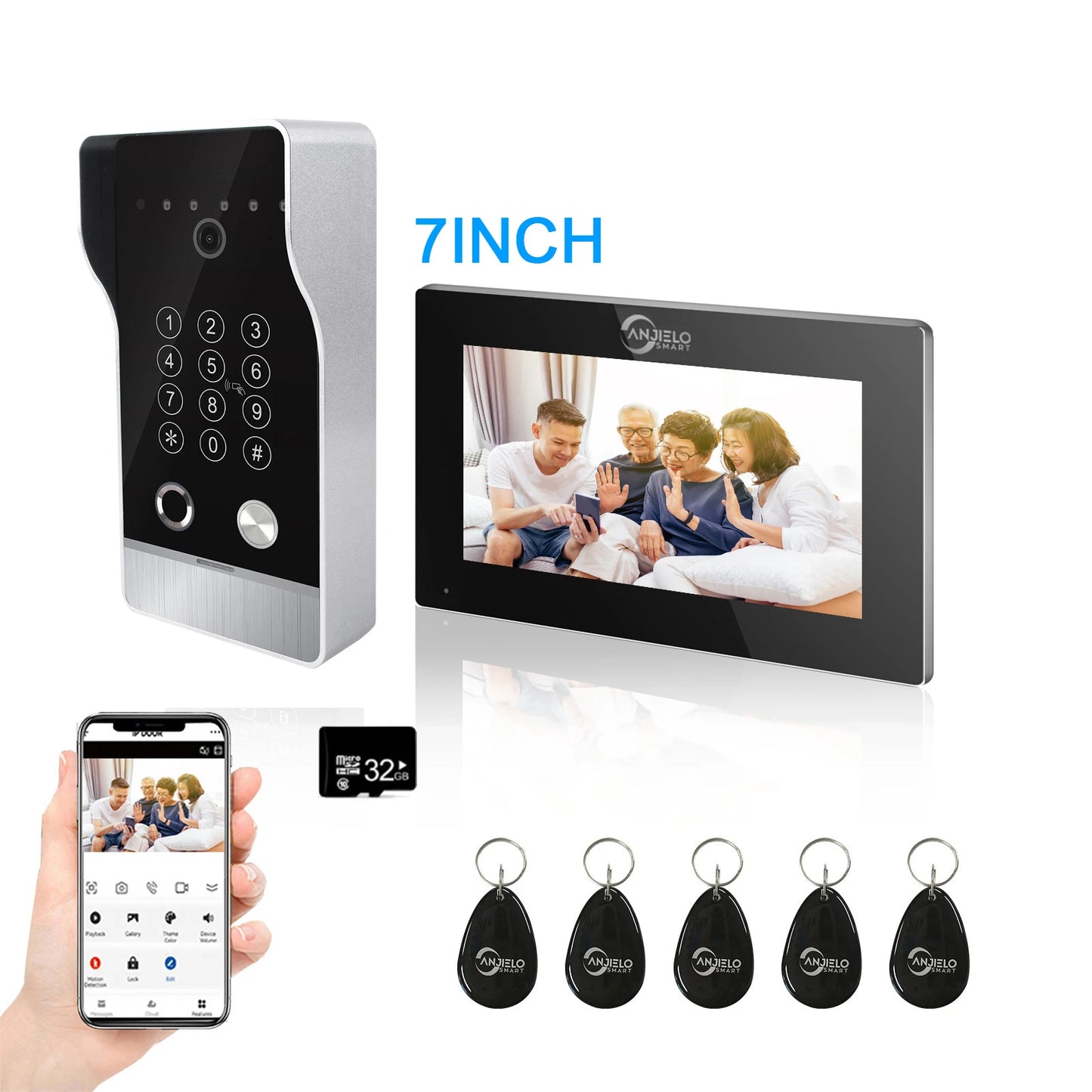Anjielo New Tuya Smart Wi-Fi Video Door Phone System Large Size FHD 1080P RFID Card Fingerprint Passcode Unlock for Apartments