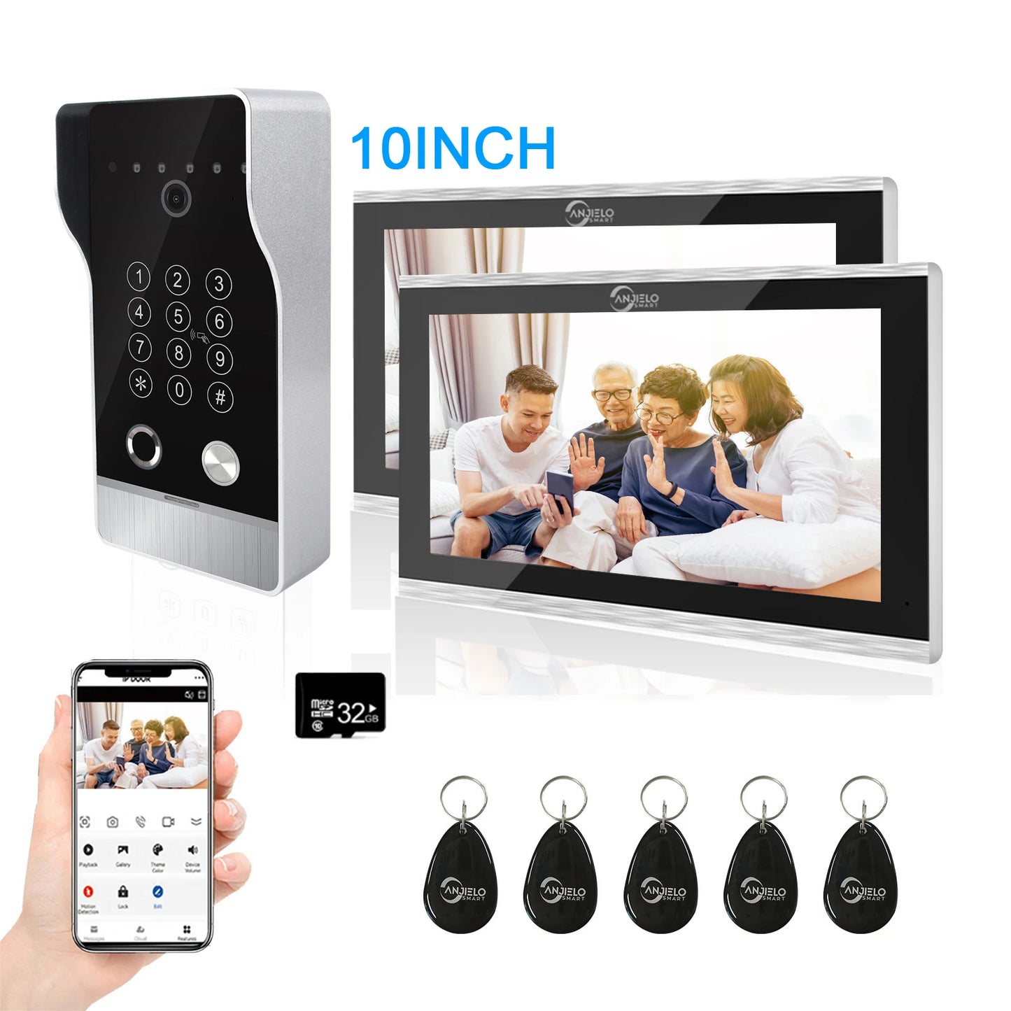 Anjielo New Tuya Smart Wi-Fi Video Door Phone System Large Size FHD 1080P RFID Card Fingerprint Passcode Unlock for Apartments