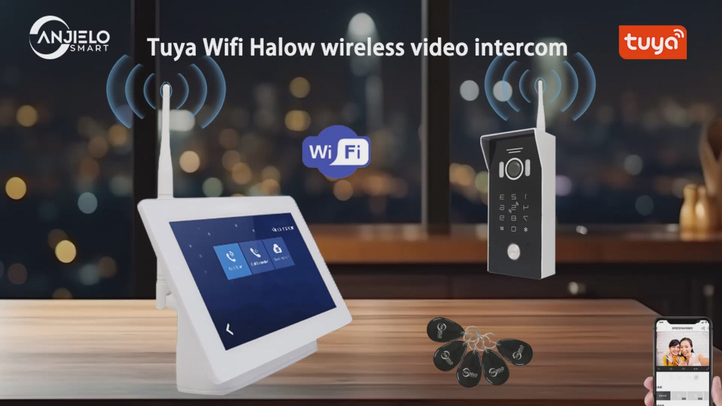 ANJIELO SMART Tuya Smart 7 inch touch screenWIFI Halow Video Doorphone Intercom System Door Bell Password Access Record Snapshot External Memory for Home Apartment