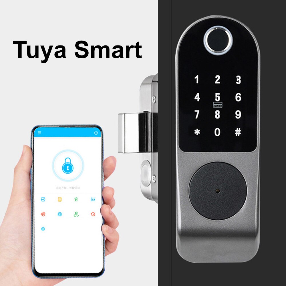 Anjielo Smart Home Door Lock Tuya WIFI Enabled Fingerprint and Touchscreen Smart Locks 5-in-1 Keyless Entry Secure Finger ID Anti-peep Code
