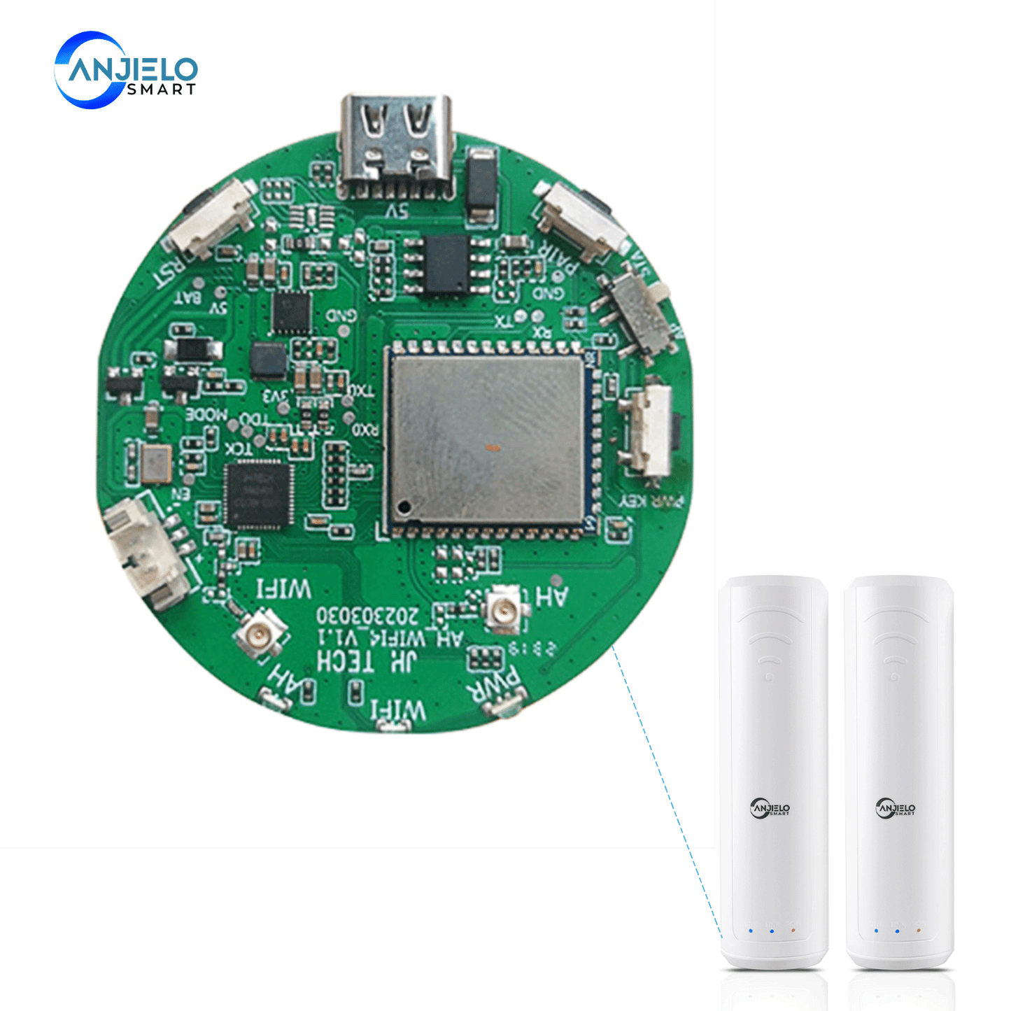 Anjielo Smart Home WiFi HaLow+WiFi4 dual-band module Type-C interface power supply long-distance wall-penetrating transmission module