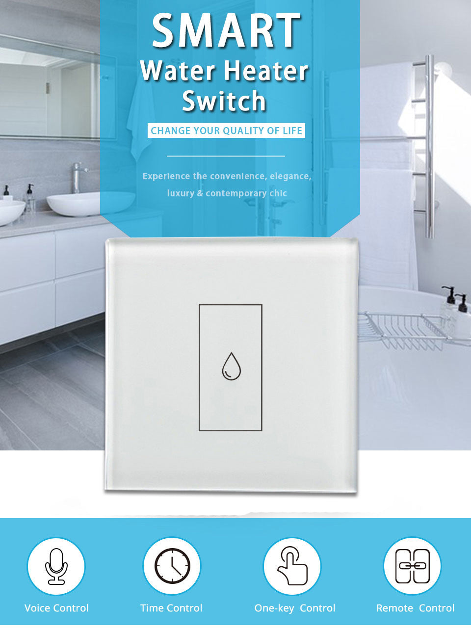 Anjielo Smart Home Tuya Water Heater Smart Switches, 20A WIFI Voice Remote Control Home Boiler Touch Wall Panel Timer Controller