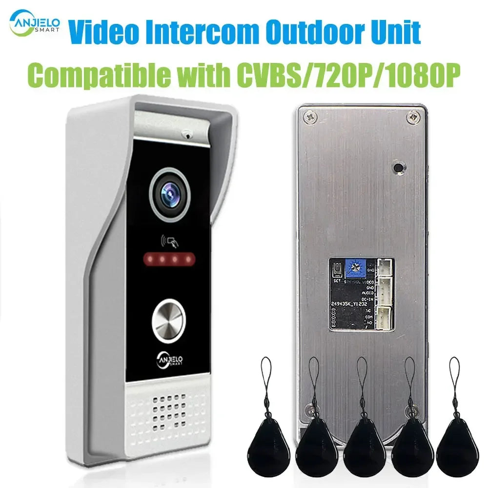 Anjielo Smart Home Metal Doorbell Video Intercom Outdoor Unit Compatible CVBS/720P/1080P IP65 Waterproof Infrared Night Vision With RFID Swipe Card