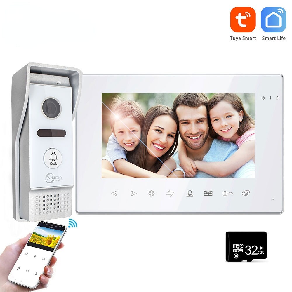 Anjielo Tuya Video Intercom System 7 Inch Monitor Video Doorbell with Camera 1080P Video Portero Wifi Con Apertura Puerta