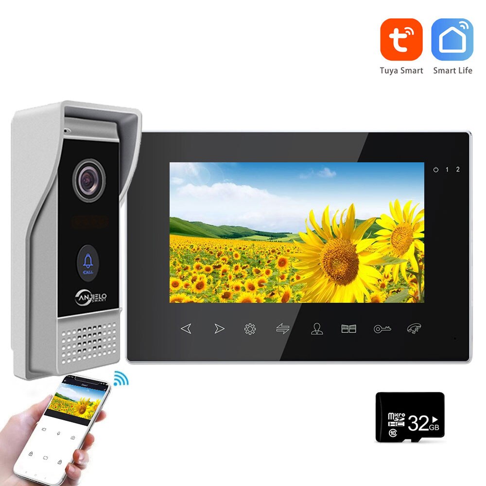 Anjielo Tuya Video Intercom System 7 Inch Monitor Video Doorbell with Camera 1080P Video Portero Wifi Con Apertura Puerta