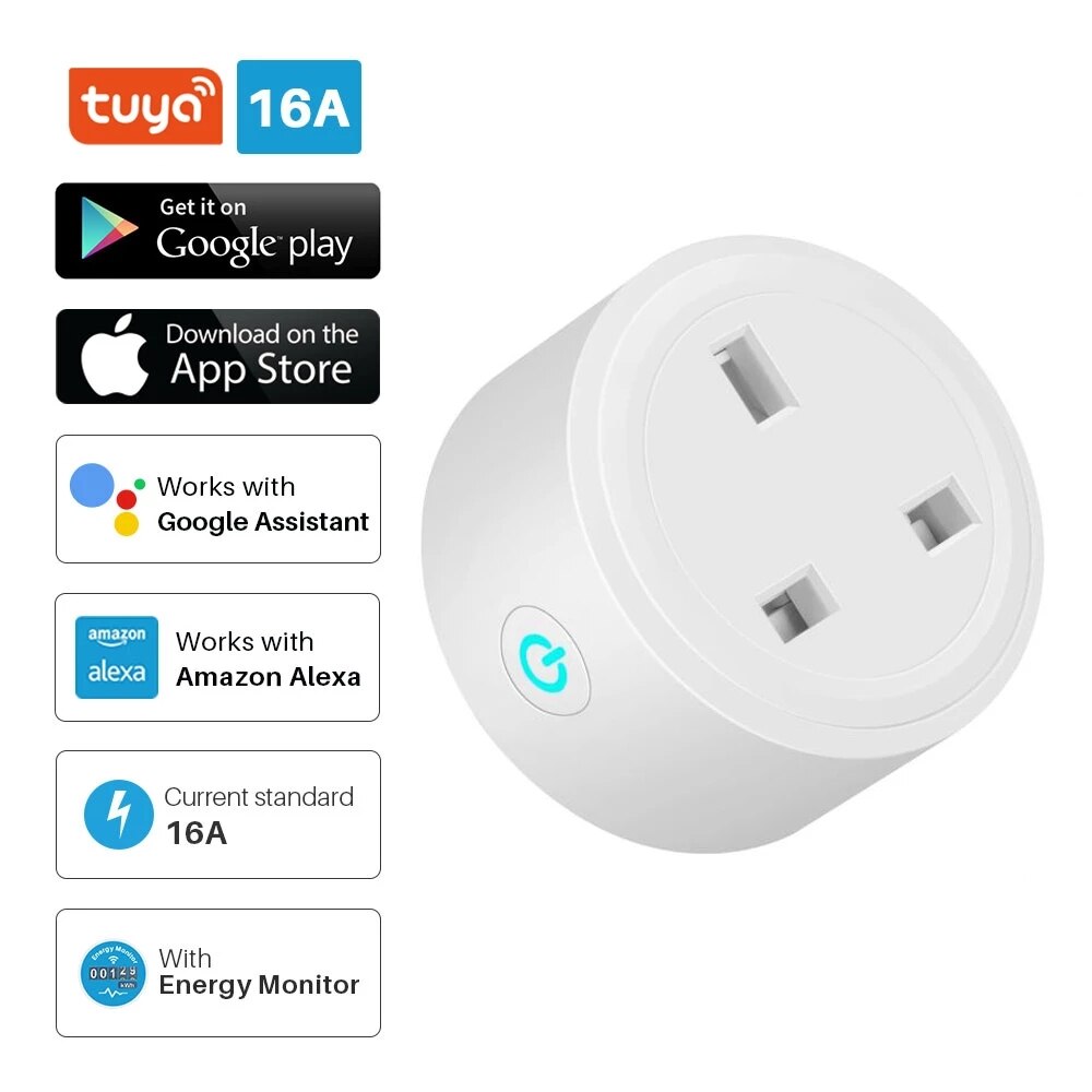 Anjielo Wireless WiFi Smart Plug Socket 16A Power Monitor Timing Function Tuya Smart Life APP Control Works With Alexa Google Assistant