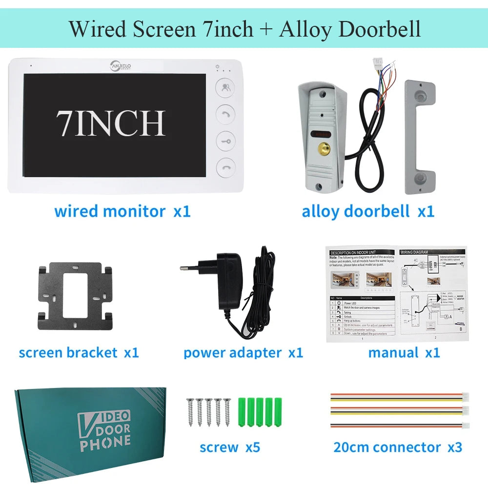Anjielo 7 Inch Video Intercom System Outdoor Metal Doorbell Waterproof Cold Resistan Video Door Phone for Home Night Vision Lock Unlock