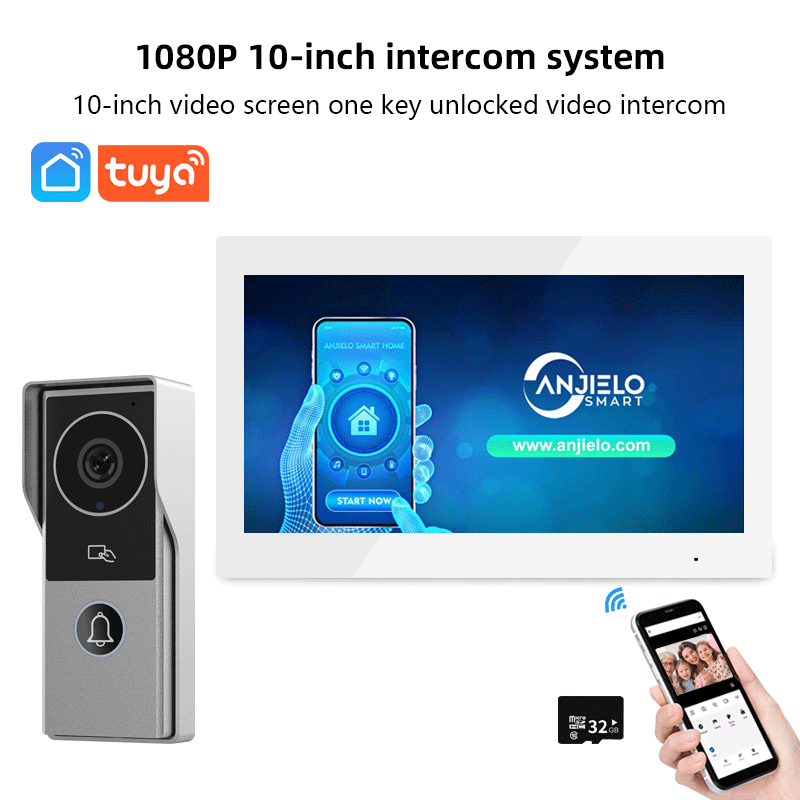 ANJIELO Smart Home Security Intercom System with 1080P 7/10-inch Touch Screen and Waterproof Door Phone, 140° Ultra-wide-angle Monitoring For Home