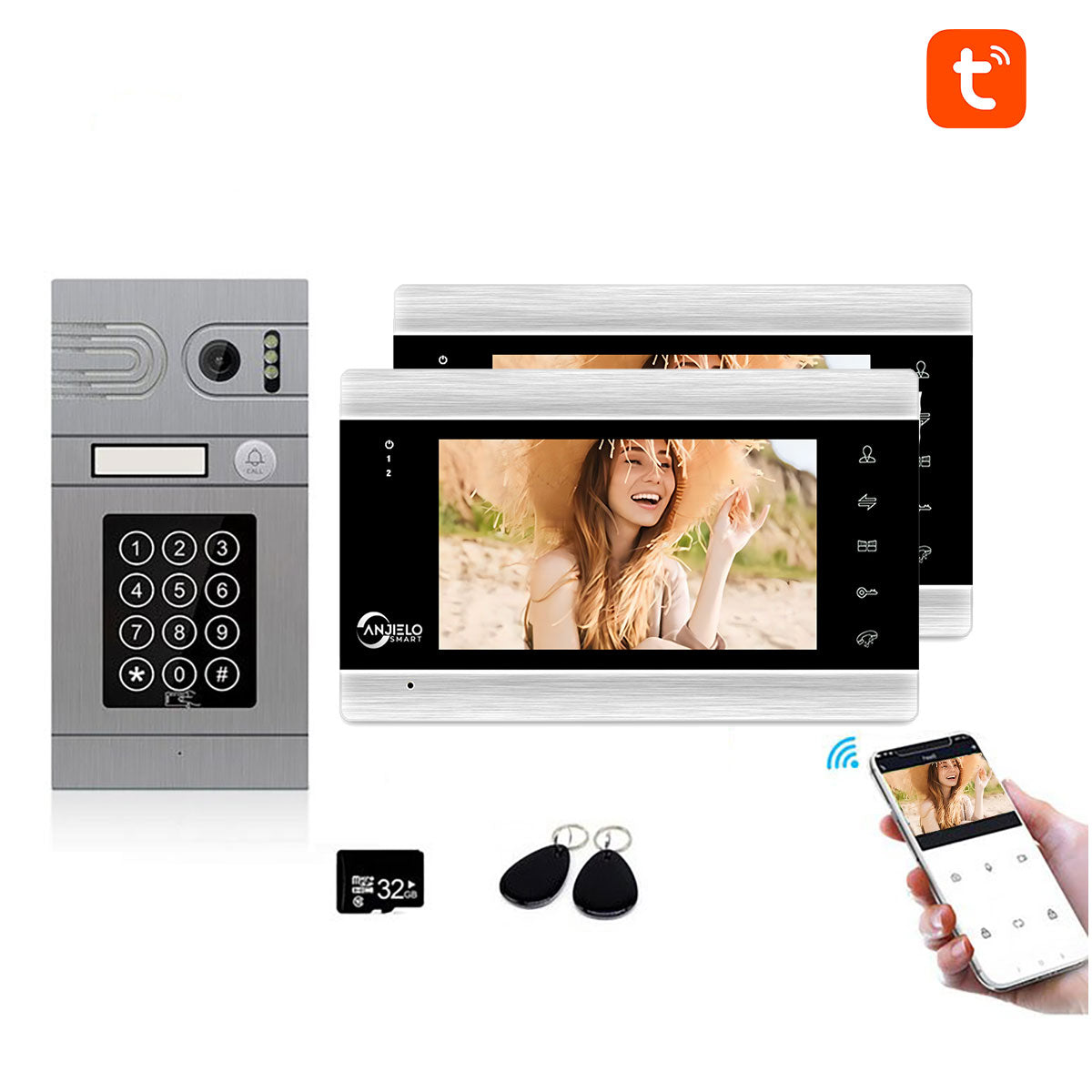 Anjielo Smart Home Tuya Smart App Remote Control WiFi Video Door Phone Intercom Access Control System Motion Detection With Code Keypad/RFID Card