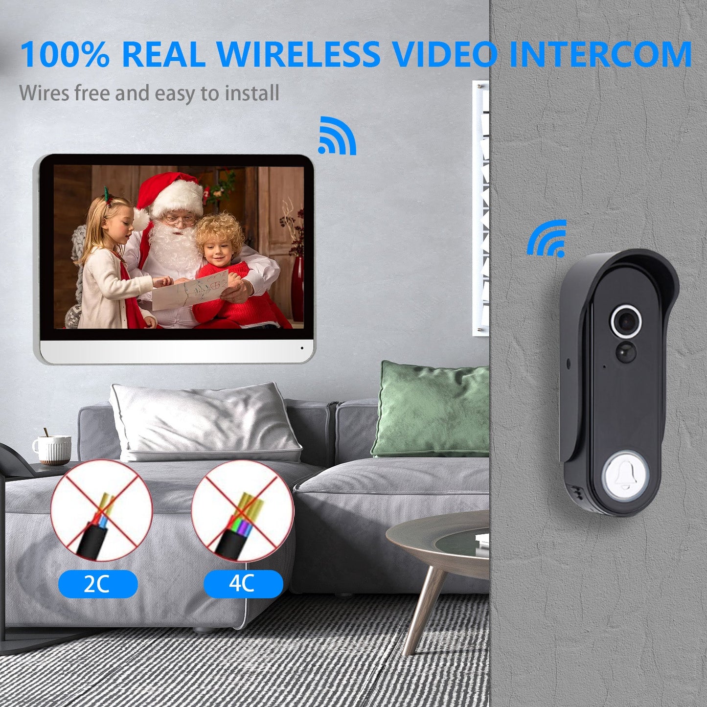 ANJIELO SMART Home TUYA wifi halow Video Intercom System Wire Free Doorbell Camera with 7" Touch Screen Monitor, 1080P HD Door Phone Kits
