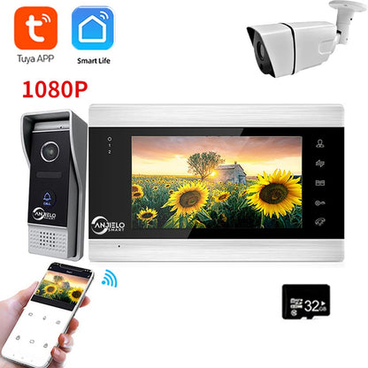 Anjielo Smart Home Tuya 7 Inch Video Doorbell Smart Intercom With Wifi Camera Peephole Viewer Two-way Audio Night Vision For Smart Home Apartment
