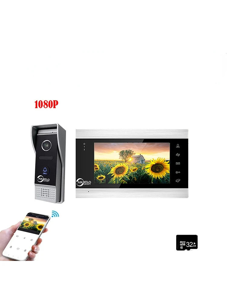 Anjielo Smart Home Tuya 7 Inch Video Doorbell Smart Intercom With Wifi Camera Peephole Viewer Two-way Audio Night Vision For Smart Home Apartment