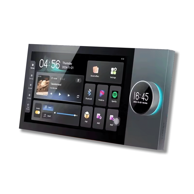 Anjielo Smart Home 7 inch touch screen wall mounted 2 zone music amplifier Tuya control panel can connect to ceiling speakers,Support 6 Languages(English Russian Arabic Persian Polish Portuguese)