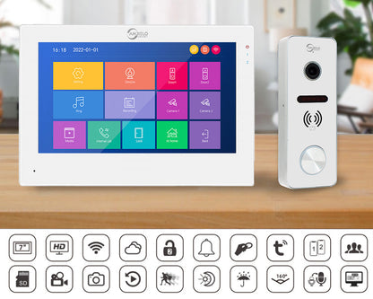 Anjielo Smart Home 7 Inch Wireless Wifi Smart Home Video Door kit Intercom System with 1080p Monitor Rainproof Doorbell Camera