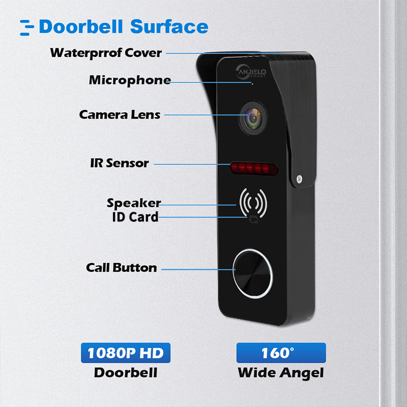 Anjielo Smart Home Tuya 7/10 Inch Video Wifi Intercom Tuya Smart Home video doorbell System 1080P Wide View Angle Wired Doorbell Camera Full Touch Monitor