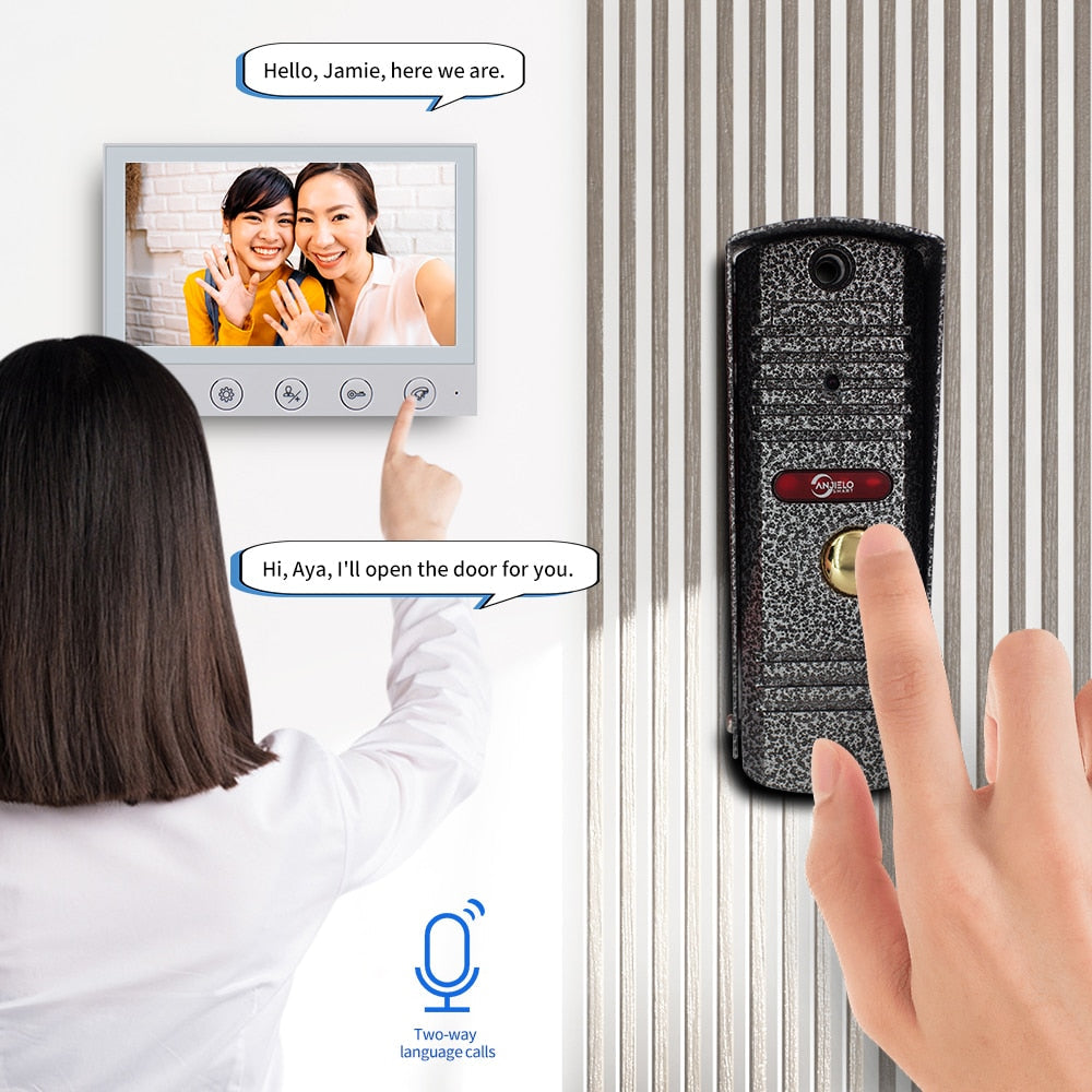 Anjielo Smart Home 7 Inch HD Video Intercom Camera Doorbell with Motion Detection Night Vision Security 1200tvl With DND Mode For Home