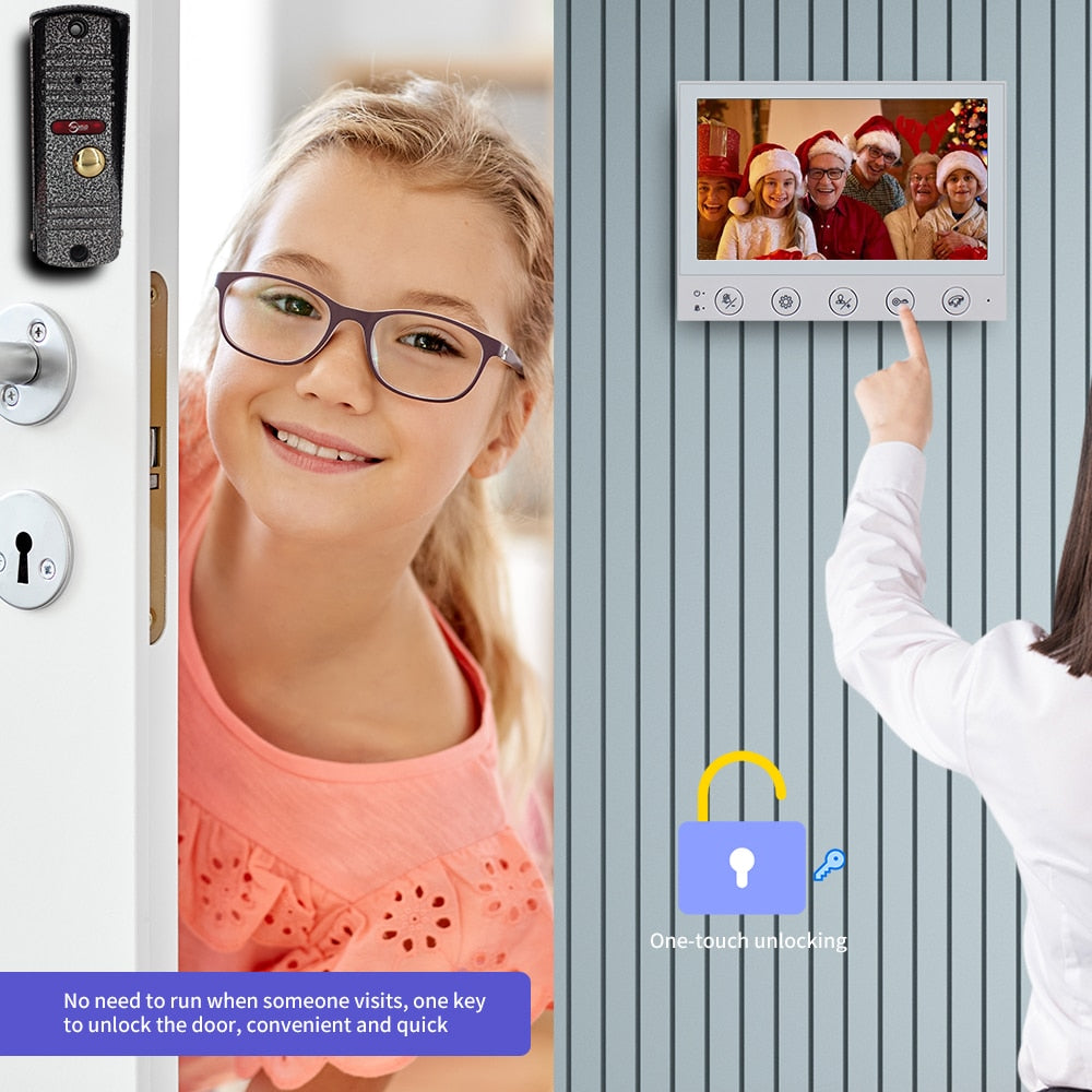 Anjielo Smart Home 7 Inch HD Video Intercom Camera Doorbell with Motion Detection Night Vision Security 1200tvl With DND Mode For Home