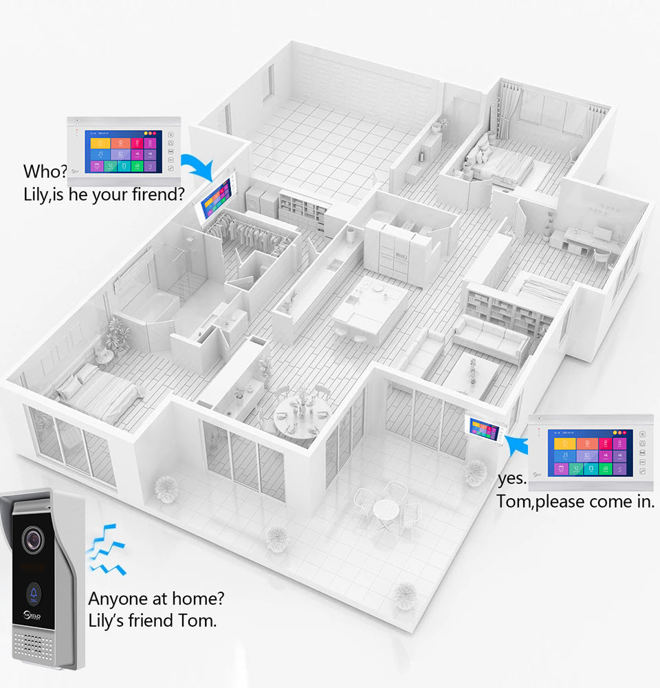 Anjielo Smart Home Hot Sale 7 inch Touch Button Monitor Doorbell Camera Video Intercom System For Home Villa