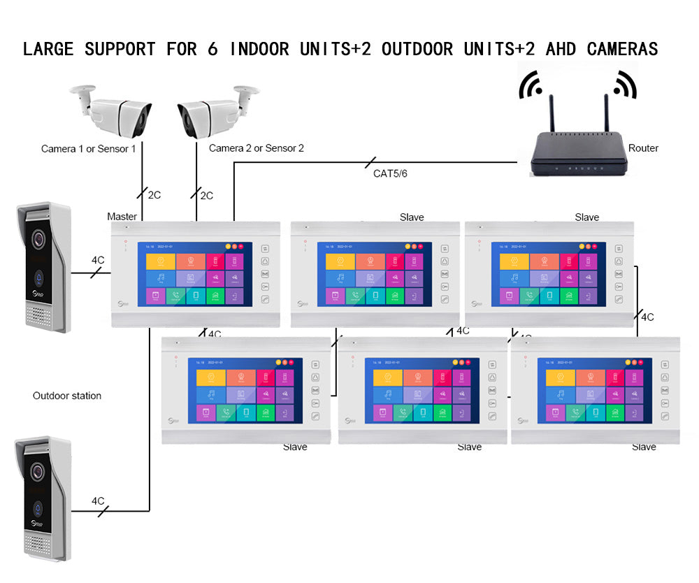 Anjielo Smart Home Hot Sale 7 inch Touch Button Monitor Doorbell Camera Video Intercom System For Home Villa