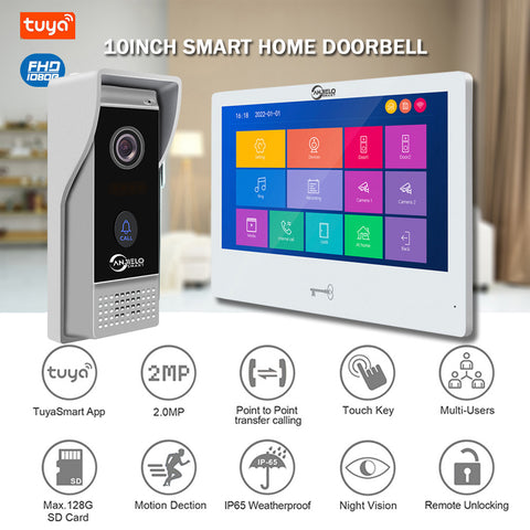Anjielo Smart Home 10 inch Touch Monitor with Anti-thef IR Vision Doorbell Camera Video Doorphone System For Home Apartment