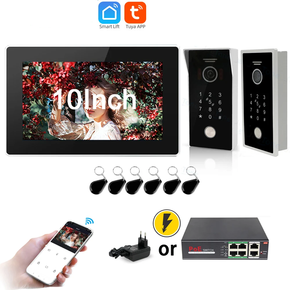 ANJIELO SMART Tuya Smart Wireless WiFi IP POE Switch video intercom 10"Touch Screen Doorbell Home Door phone Intercom with Camera Code