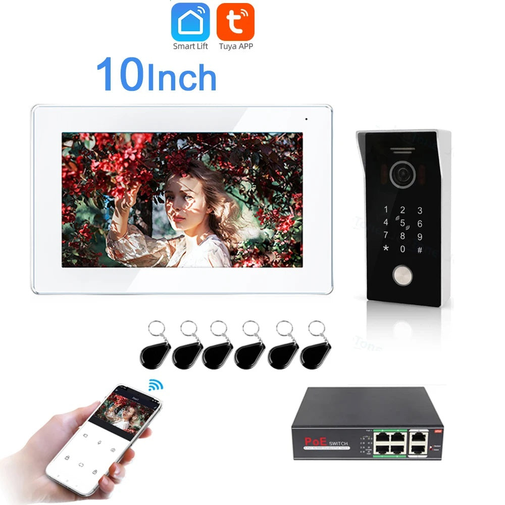 ANJIELO SMART Tuya Smart Wireless WiFi IP POE Switch video intercom 10"Touch Screen Doorbell Home Door phone Intercom with Camera Code