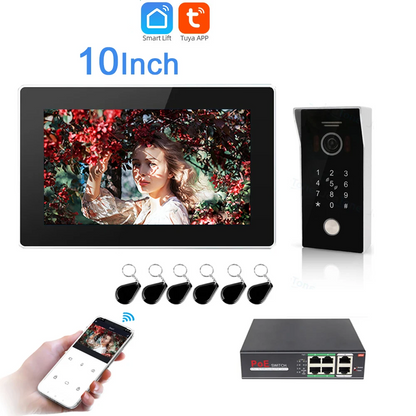 ANJIELO SMART Tuya Smart Wireless WiFi IP POE Switch video intercom 10"Touch Screen Doorbell Home Door phone Intercom with Camera Code