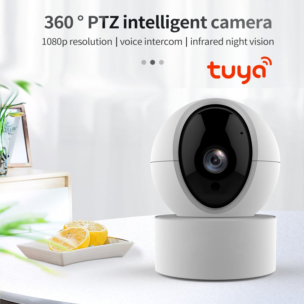 Anjielo Smart Home Tuya Smart Indoor 350° PTZ HD Surveillance Camera - 2.0 Megapixel Color Dome with WiFi Networking and Home Security Alarm System