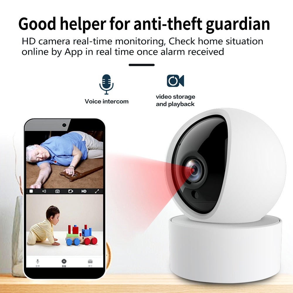 Anjielo Smart Home Tuya Smart Indoor 350° PTZ HD Surveillance Camera - 2.0 Megapixel Color Dome with WiFi Networking and Home Security Alarm System