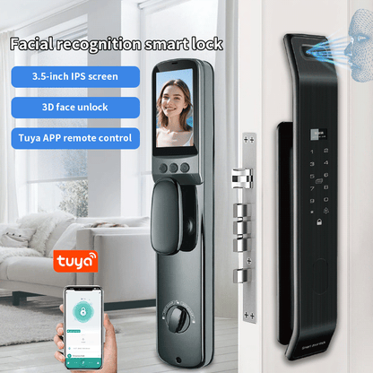 Anjielo Smart Home Tuya 3D Face Recognition Digital Smart Lock Fingerprint Password Electronic Door Lock RFID NFC Card Keyless Lock With Fingerprint Combination Code For Home Apartment