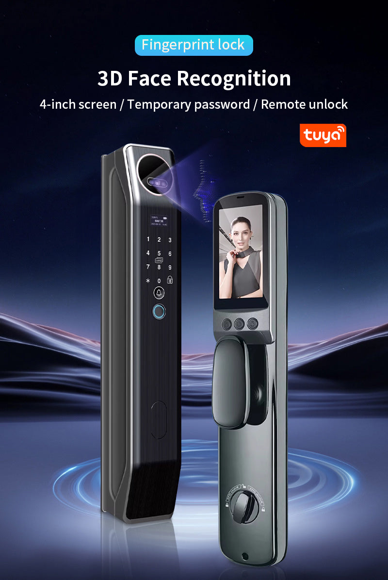 Anjielo Smart Home Automatic Fingerprint Tuya Wifi Lock Multi-functional Tuya Smart Door Lock 3D Face Recognition Digital Locks With Video Intercom