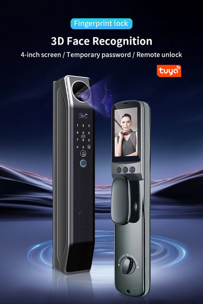Anjielo Smart Home Automatic Fingerprint Tuya Wifi Lock Multi-functional Tuya Smart Door Lock 3D Face Recognition Digital Locks With Video Intercom