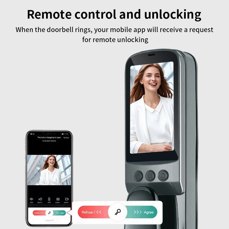 Anjielo Smart Home Automatic Fingerprint Tuya Wifi Lock Multi-functional Tuya Smart Door Lock 3D Face Recognition Digital Locks With Video Intercom