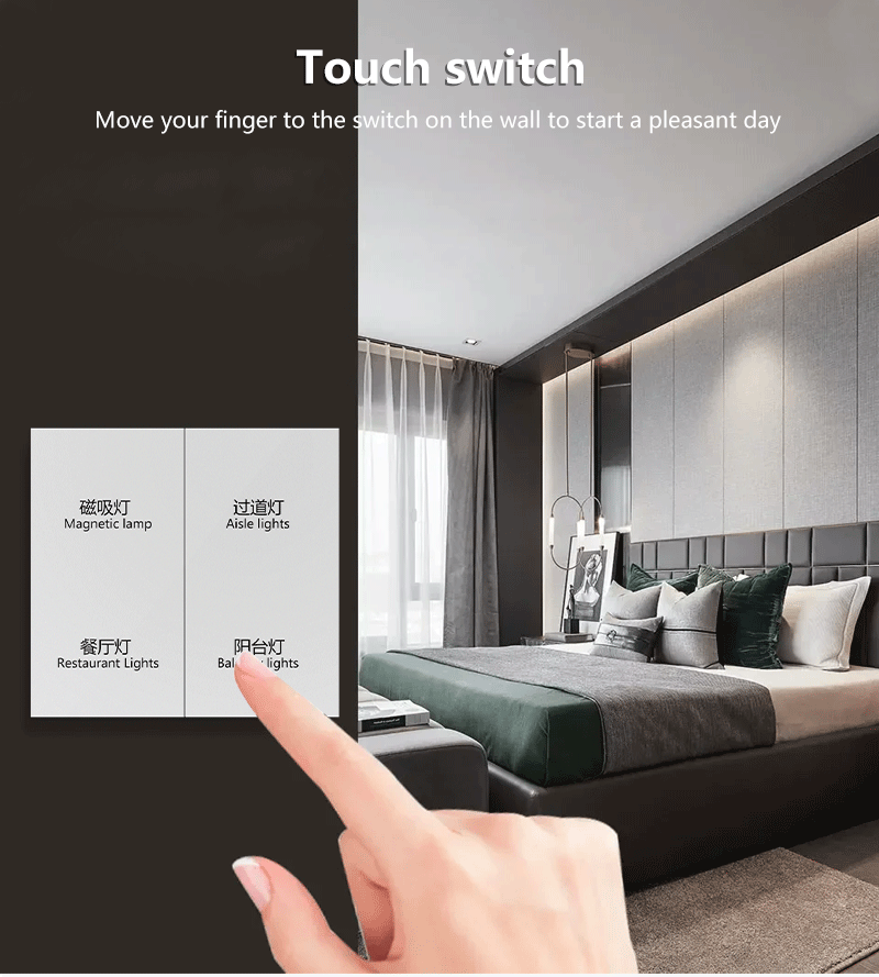 Anjielo Smart Home Zigbee 4-Key Touch Switch Single Pole 4-Way Control Wi-Fi Zero Fire ABS/PC Housing for Home Automation