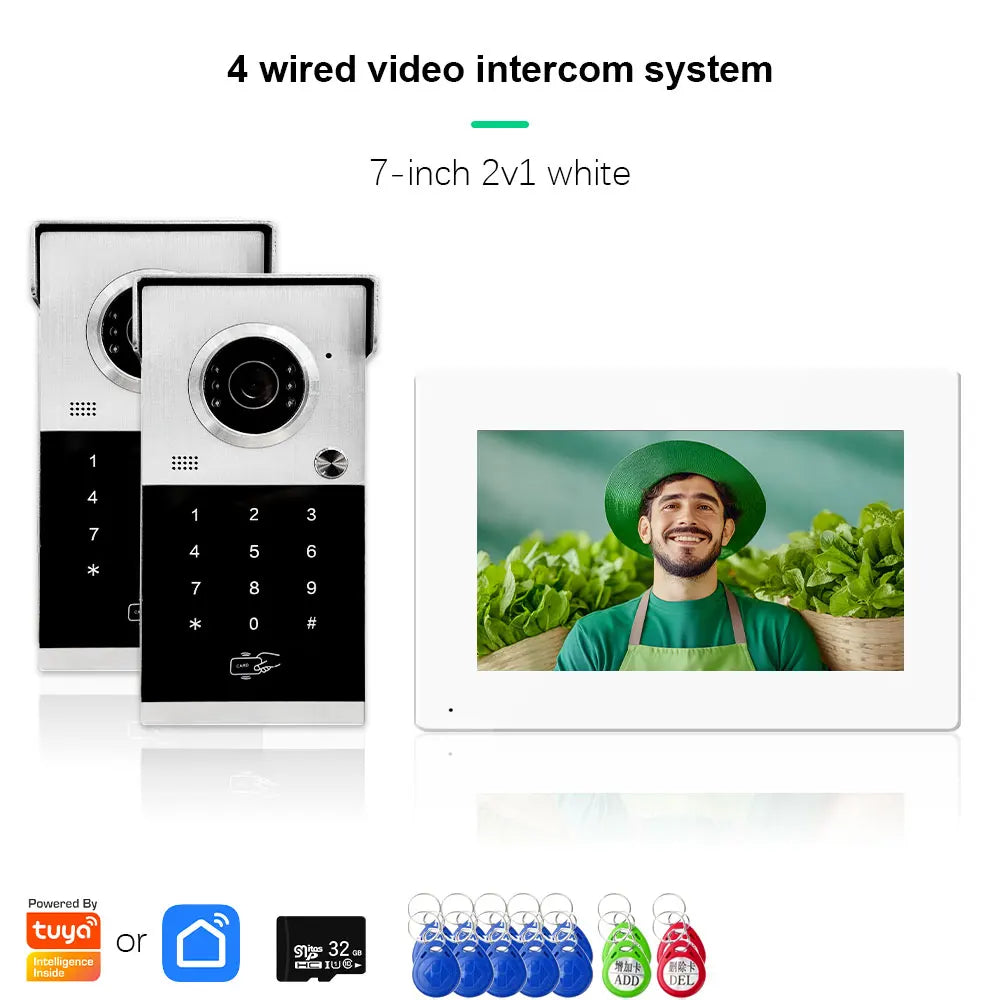 ANJIELO Metal Doorbell Video Intercom for System 10 inch Touch Screen 4in1 Unlock Romote Safety Protection Tuya Smart
