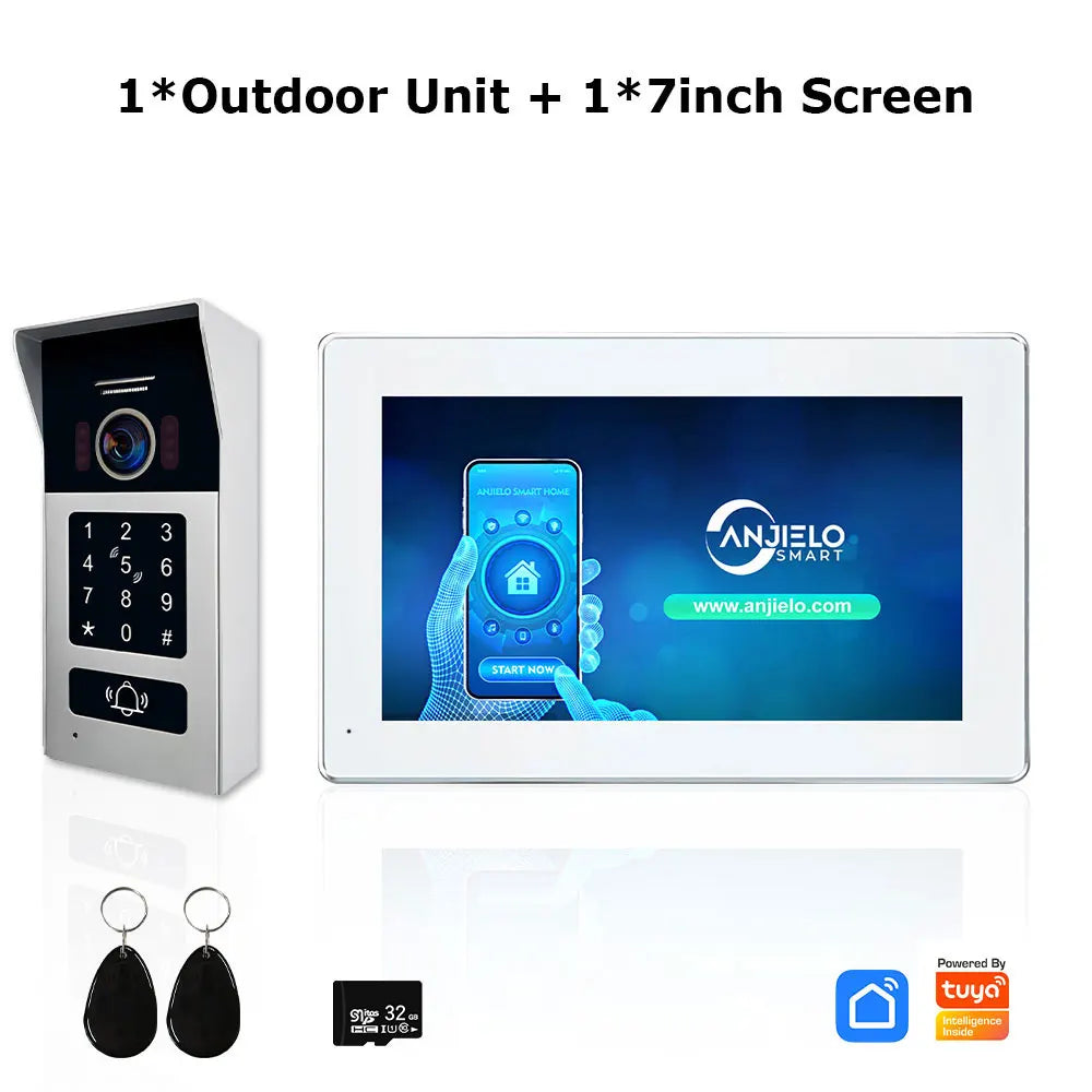 Anjielo Smart Home 2 Wire BUS Video Intercom Doorbell Camera 1080P 7/10 Inch Touch Monitor With RFID Card Access Doorphone System For Home Villa