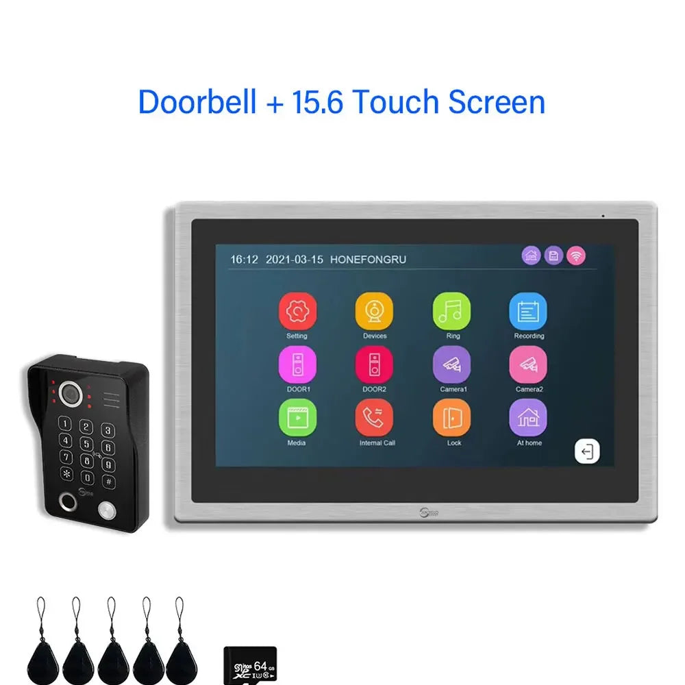 Anjielo Smart Home Tuya Smart Video Intercom with Camera 4CH 15.6inch Touch Screen IDVR 1080P Ddoorbell Intercoms For Apartment