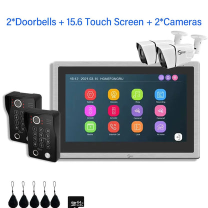 Anjielo Smart Home Tuya Smart Video Intercom with Camera 4CH 15.6inch Touch Screen IDVR 1080P Ddoorbell Intercoms For Apartment