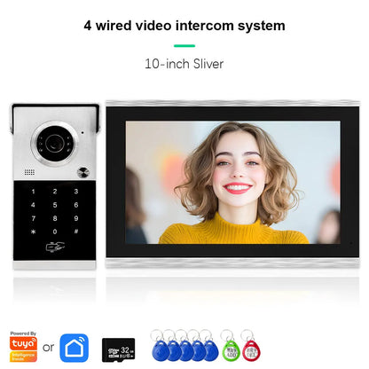 ANJIELO Metal Doorbell Video Intercom for System 10 inch Touch Screen 4in1 Unlock Romote Safety Protection Tuya Smart