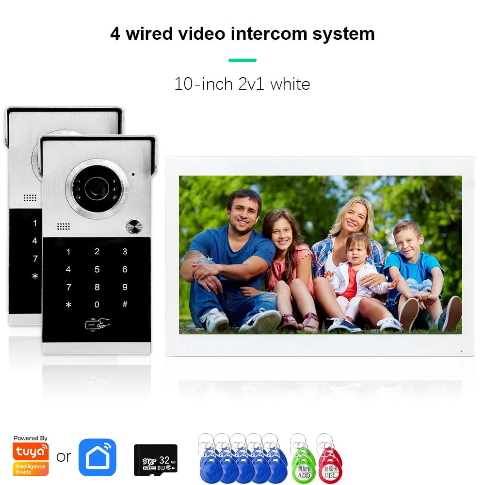ANJIELO Metal Doorbell Video Intercom for System 10 inch Touch Screen 4in1 Unlock Romote Safety Protection Tuya Smart