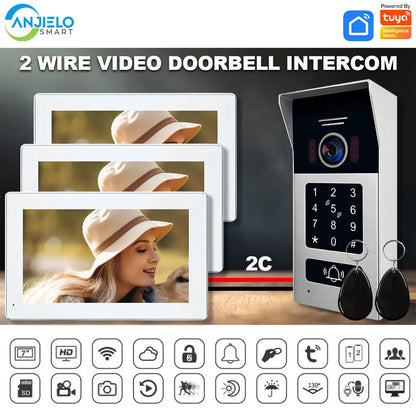 Anjielo Smart Home 2 Wire BUS Video Intercom Doorbell Camera 1080P 7/10 Inch Touch Monitor With RFID Card Access Doorphone System For Home Villa
