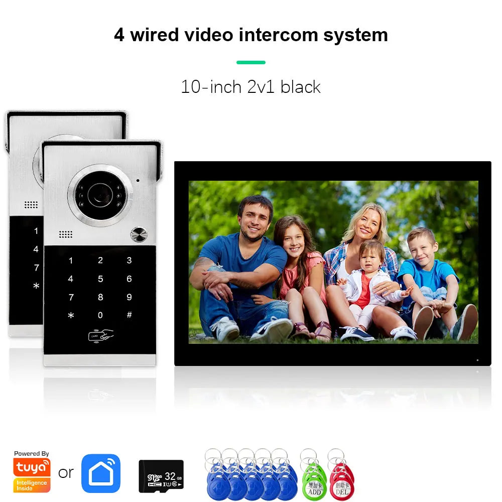 ANJIELO Metal Doorbell Video Intercom for System 10 inch Touch Screen 4in1 Unlock Romote Safety Protection Tuya Smart