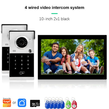 ANJIELO Metal Doorbell Video Intercom for System 10 inch Touch Screen 4in1 Unlock Romote Safety Protection Tuya Smart
