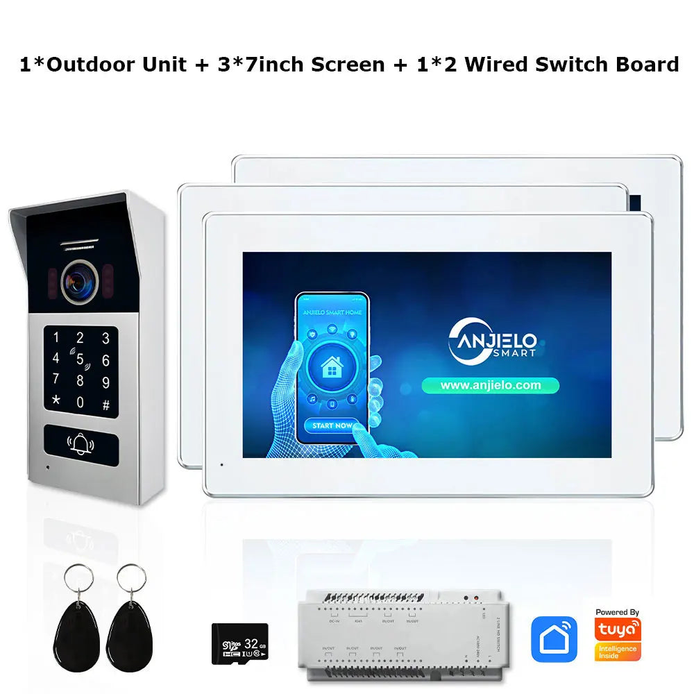 Anjielo Smart Home 2 Wire BUS Video Intercom Doorbell Camera 1080P 7/10 Inch Touch Monitor With RFID Card Access Doorphone System For Home Villa
