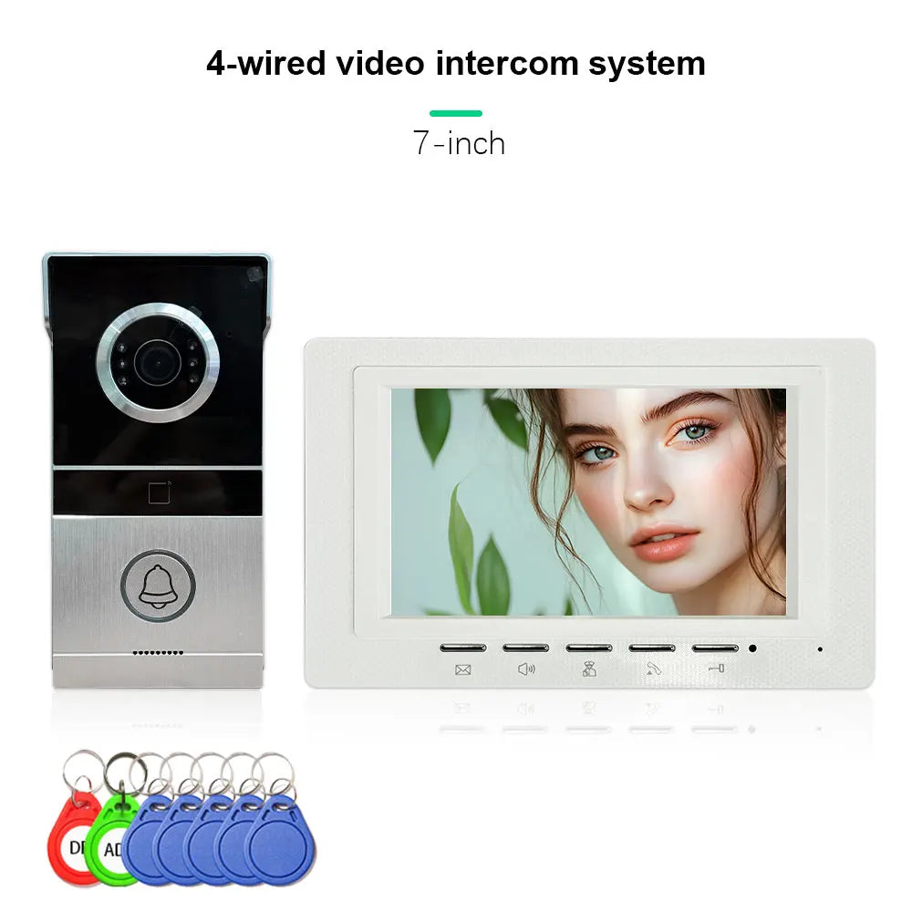 ANJIELO Smart Home 7-inch CVBS Doorbell Video Intercom System for Home Supports RFID Card One-button Unlocking Video Door Phone