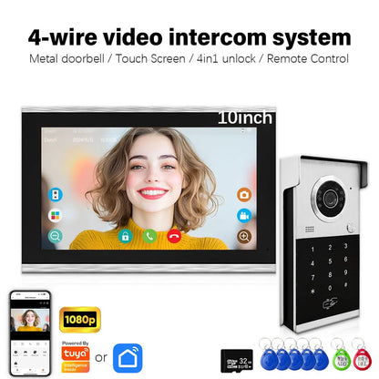 ANJIELO Metal Doorbell Video Intercom for System 10 inch Touch Screen 4in1 Unlock Romote Safety Protection Tuya Smart