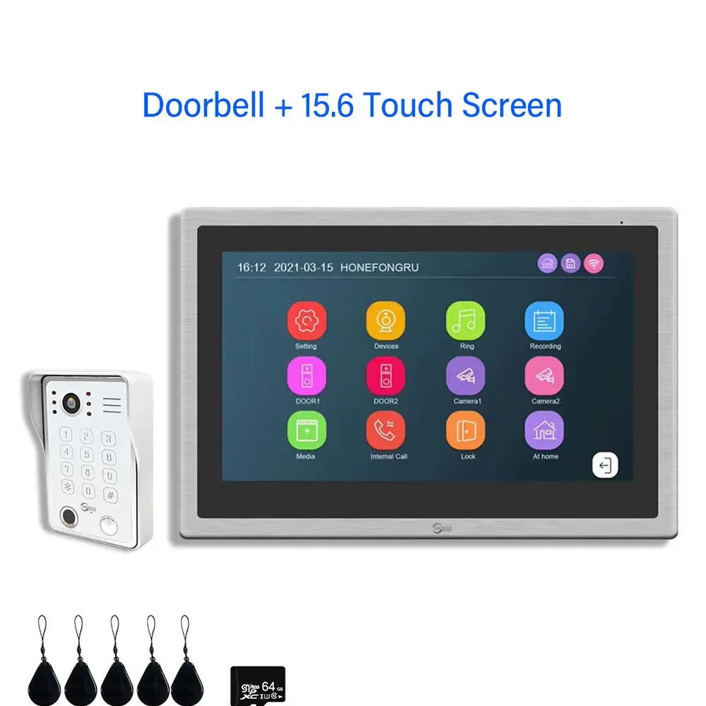 Anjielo Smart Home Tuya Smart Video Intercom with Camera 4CH 15.6inch Touch Screen IDVR 1080P Ddoorbell Intercoms For Apartment